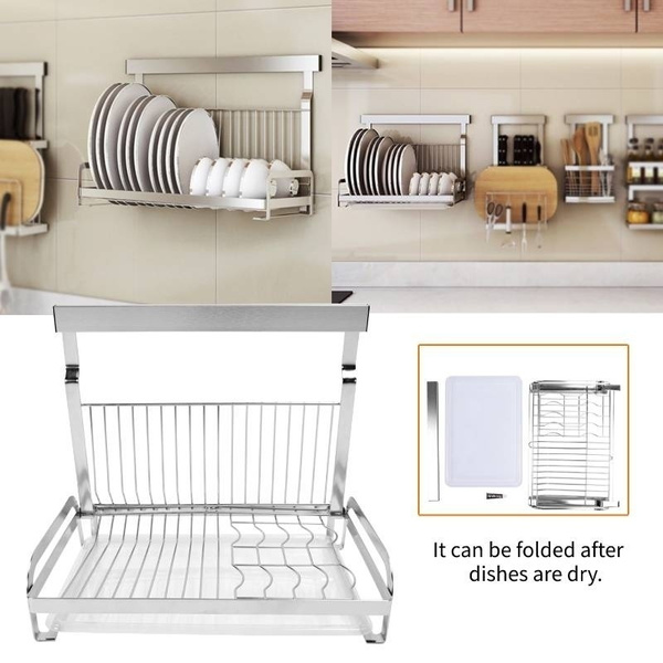Stainless Steel Wall Mount Drainer Dish Drying Rack Kitchen Storage Wish - Plate Rack Wall Mounted Stainless Steel Stainless Steel Wall Mount Drainer Dish Drying Rack Kitchen Storage Wish - Plate Rack Wall Mounted Stainless Steel