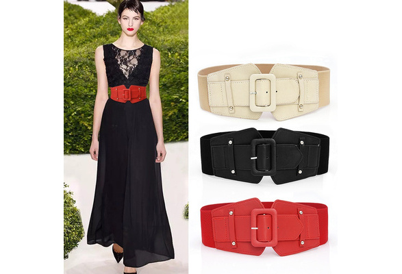 Ladies Waist Belts Womens Fashion Black Red Solid Stretch Elastic Wide Belt  Female Dress Adornment for Women Waistband