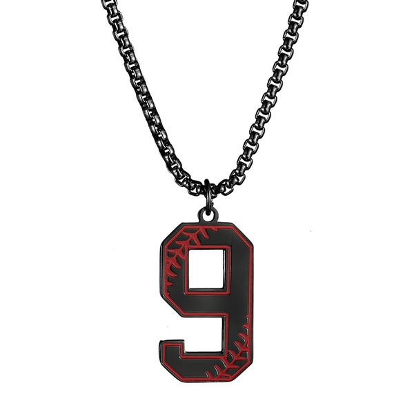 HZMAN Baseball Initial Pendant Necklace Inspiration Baseball Jersey Number 0-9 Charms Stainless Steel Necklace 