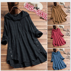 Women's Fashion Check Casual Hooded Long Sleeve Baggy Tops Blouse.
