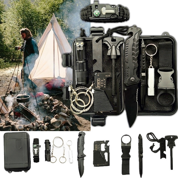 Emergency Survival Kit 11 in 1, Outdoor Survival Gear Tool with Survival  Bracelet, Folding Knife, Compass, Emergency Blanket, Fire Starter, Whistle,  Tactical Pen for Camping, Hiking, Climbing