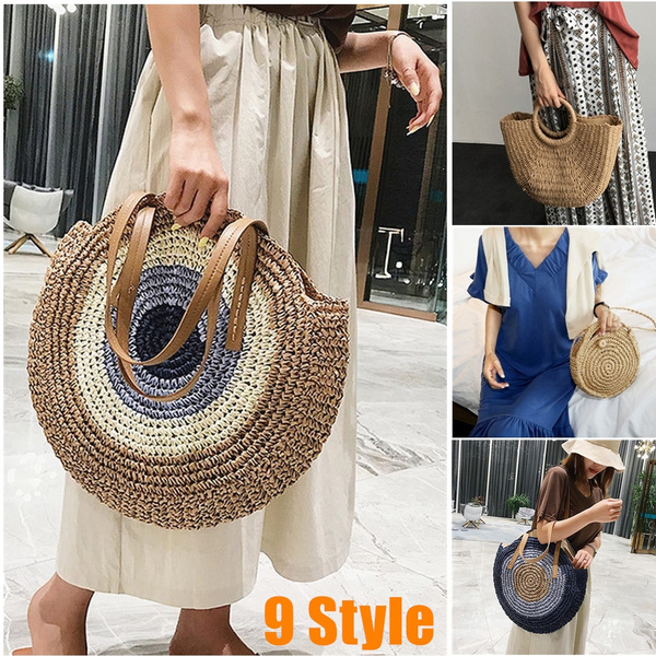 2019 Round Straw Women Summer Handmade Woven Beach Crossbody Bag Bohemia Handbag