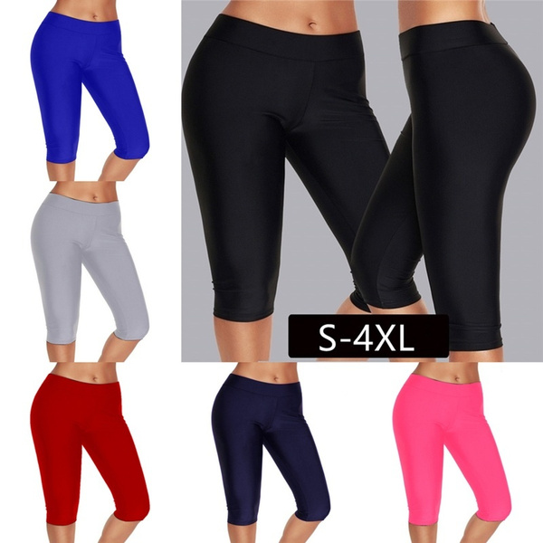 Women Simple Plain Swim Leggings Capri 