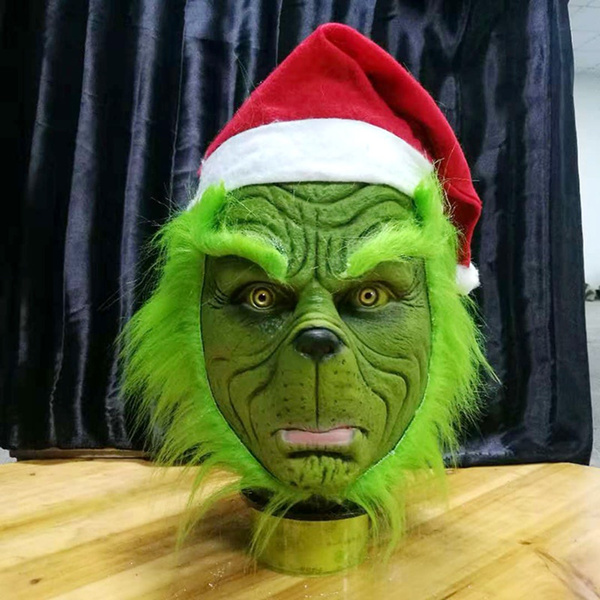 Funny Grinch Stole Christmas Cosplay Party Mask Hat Full Head Latex Mask With Further Adult Costume Grinch Mask Props