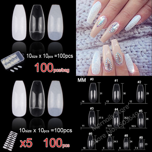 100 Pieces Per Box Or 10 Set Per Pack Long Half Cover Ballerina Coffin Acrylic False Nails 10 Sizes Fake Nail Tips Wish