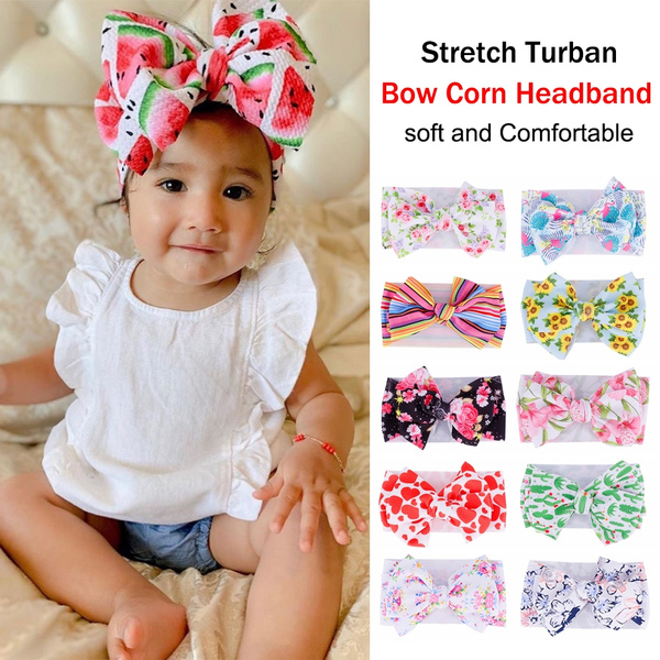 Cute Stretch Turban Children Hair Accessories Knot Head Wraps Baby Girl  Headband Boho Print Bow Hairband Nylon