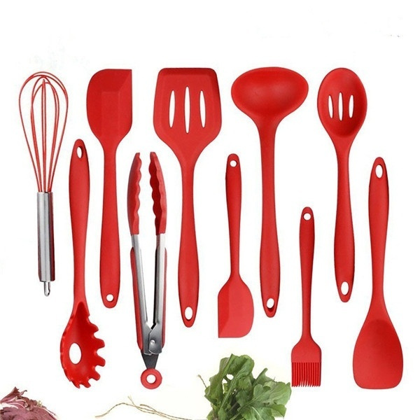 10pcs Silicone Kitchenware Set Including Non-stick Pan, Spatula