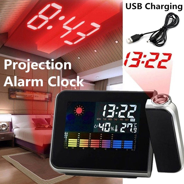 Projection Digital Alarm Clock Snooze Weather Thermometer Lcd Color DisplayLY 