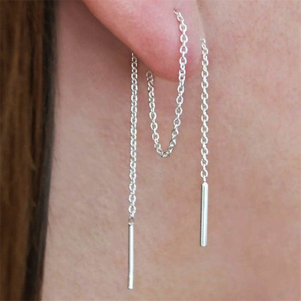 1 Pair Silver Threader Earrings Long 