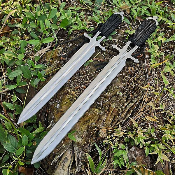 Tactical Field Survival Fixed Blade Dagger Knife Double Edge Swords 5mm Thickness Steel Two Size Black Handel W Sheath Wish