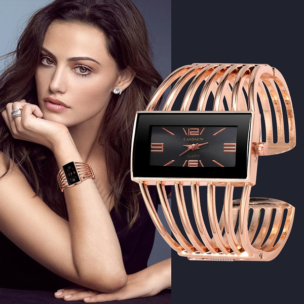 silver dial geometric semi bangle bracelet watch
