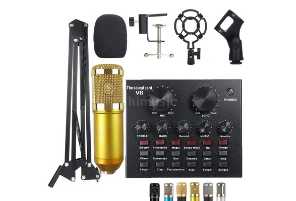 Bm800 Condenser Microphone Kit With Live V8 Sound Card Pro Audio Studio Recording Amp Brocasting Adjustable Mic Suspension Scissor Arm Pop Filter Wish