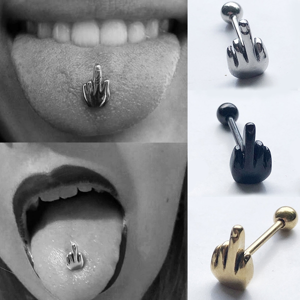 Middle finger sale tongue piercing