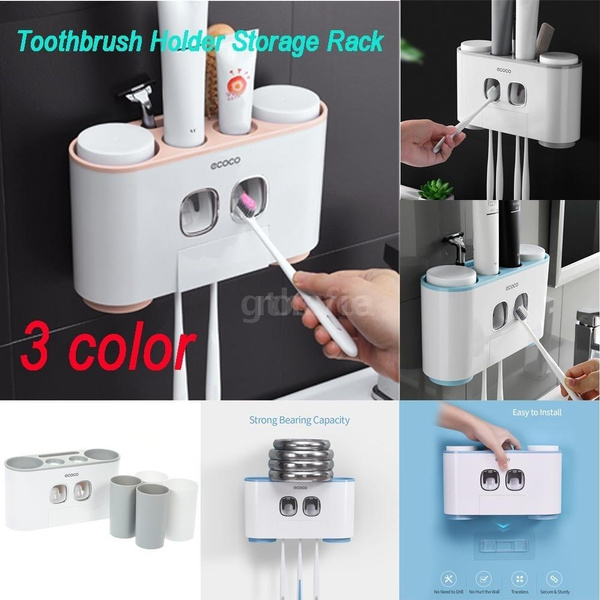 ecoco Wall-Mounted Holder with 2 Toothpaste Dispensers 4 Cups and