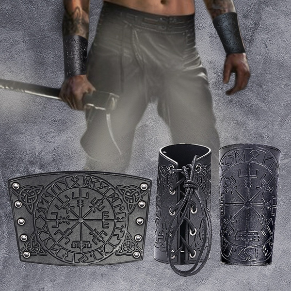 Viking Vegvisir Embossed Leather Arm Armor Larp Costume Studs Leather Armor  Bracer