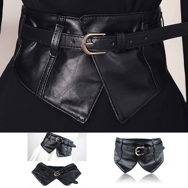 Large Black Faux Leather Belt