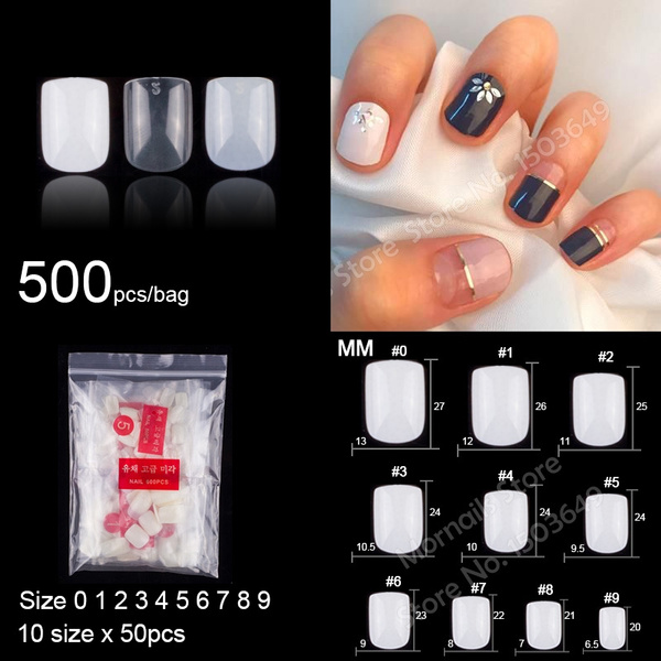 500 Pieces Per Bag Short Square Full Cover French Acrylic False Nails 10 Sizes Fake Nail Tips Manicure Wish