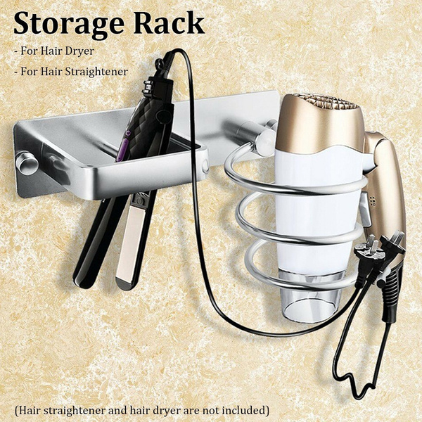 Functional Aluminum Wall Mounted Hair Dryer Rack Organizer