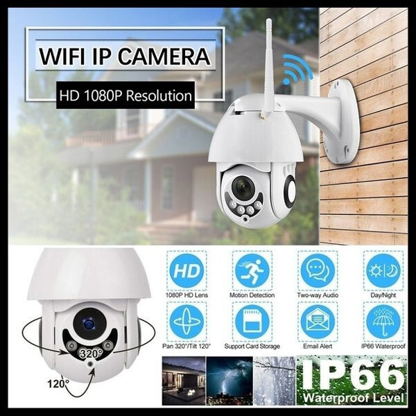 1080P WiFi IP Camera Wireless Outdoor CCTV PTZ HD Security IR Cam Dome UK Plug 