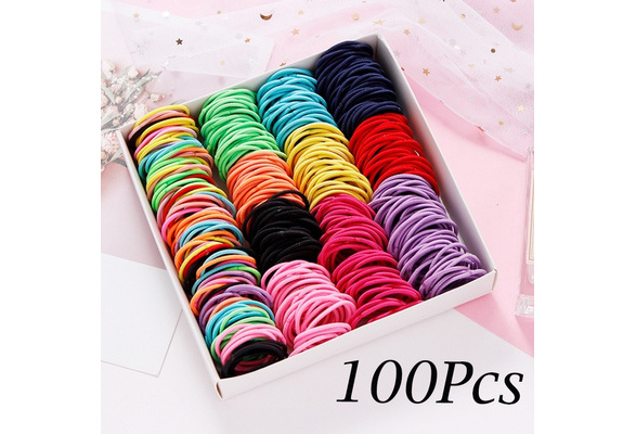 New 100PCS/Lot Girls Candy Colors Nylon 3CM Rubber Bands Children Safe Elastic  Hair Bands Ponytail Holder Kids Hair Accessories