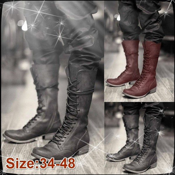 Mens knee high clearance lace up leather boots