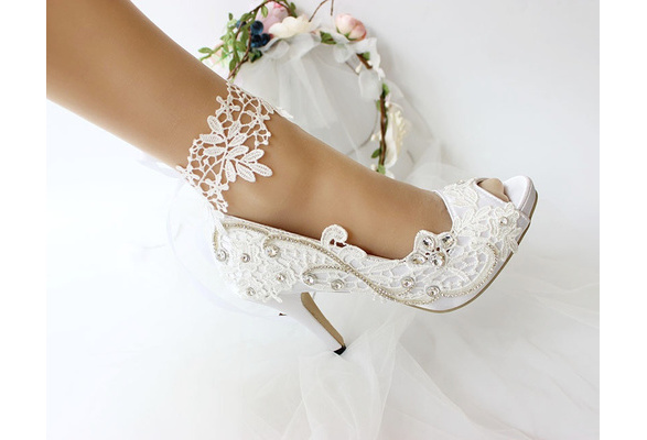 heels peep toe Bridal Bridesmaids shoes 