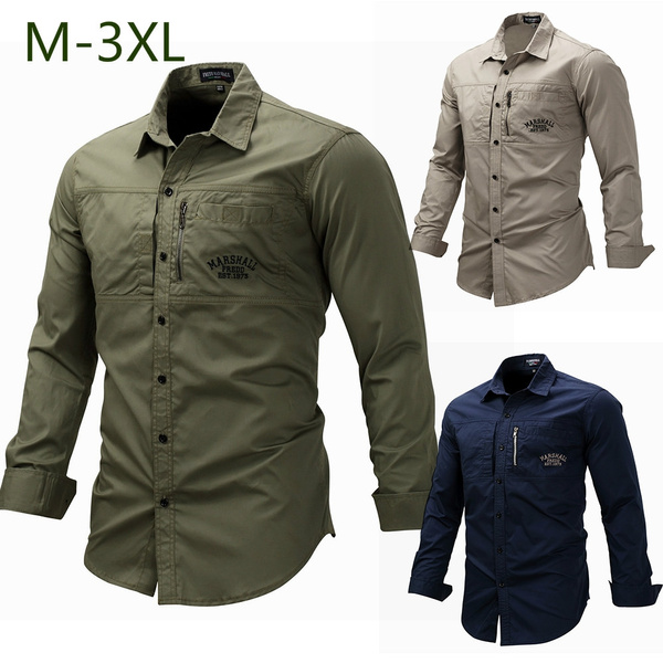 Men Shirts Outdoor Military Army Tactical  Long Sleeve Tops Work Casual Shirt 