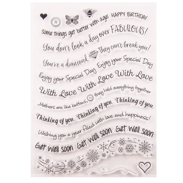 Sentiments Phrase Get Well Thinking of you Happy Birthday Stamps Rubber  Clear Stamp/Seal Scrapbook/Photo DIY Album Decorative Card Making Clear  Stamps