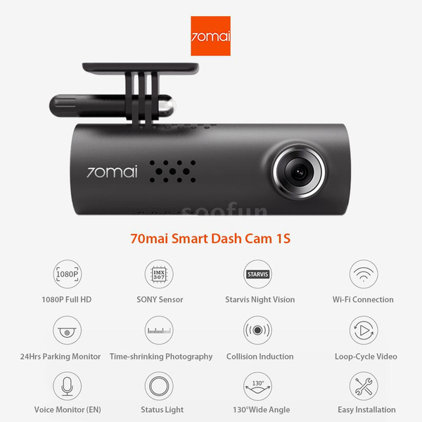 70mai Car Driving Recorder Dash Camera Full HD Smart Car DVR Night Version WiFi Wireless Dash Cam G-Sensor Dashcam (70mai 1s)