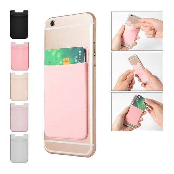 ID Card Holder Elastic Mobile Phone Wallet Case Stick On Credit ID