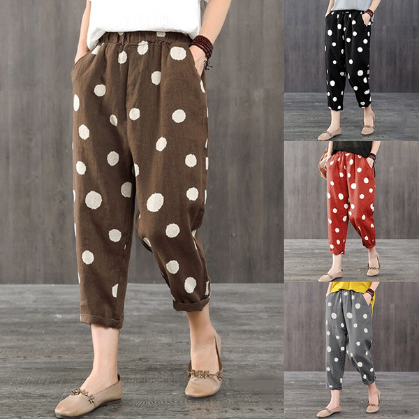 Plus Size 4 Colors Women Elastic Waist Polka Dot Harem Pants Cropped Trousers Hosen Pantalons Wish