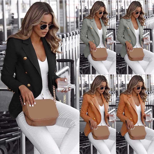 Women Loose Bussiness Blazer Top Long Sleeve Casual Jacket Ladies Office Wear Coat Blouse
