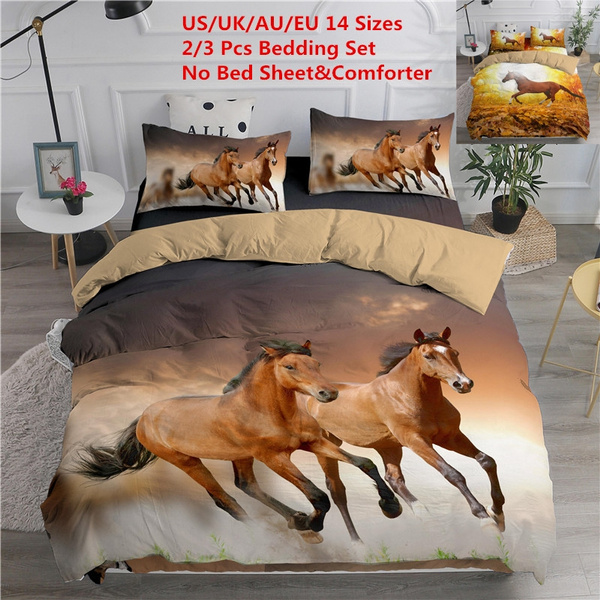 3D Running Horse Bedding Sets 2 3Pcs Animal Duvet Cover Set