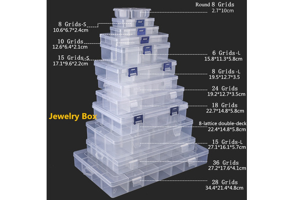 Adjustable 36 Compartment Plastic Storage Box Jewelry Earring Case Organization