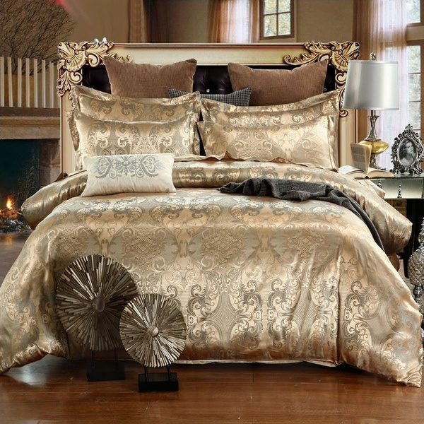 Home Bedding Set Jacquard Duvet Cover 2 3pcs Bed Linens Luxurious Bedclothes Single Queen King Size Sets Gold Red Us Eu Wish Home Bedding Set Jacquard Duvet Cover, Rose Gold Bedding King Size