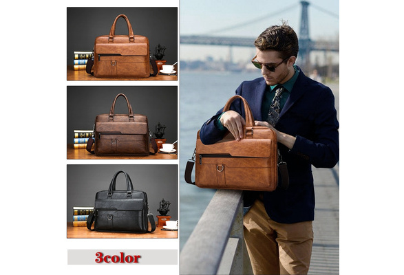 Luxury Leather! Men's Business Tote Retro Briefcase Shoulder Messenger Bag  Laptop Bag (2size 3 Color)