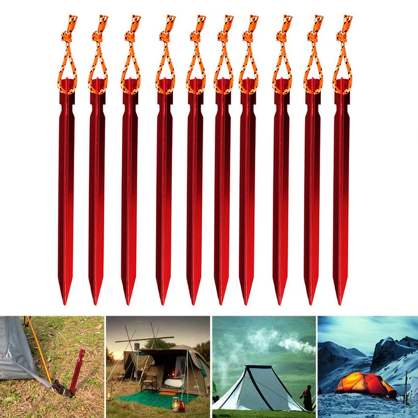 10pcs Tent Pegs 18cm Aluminum Tent Stake with Rope Outdoor Tent Nail Peg Tent