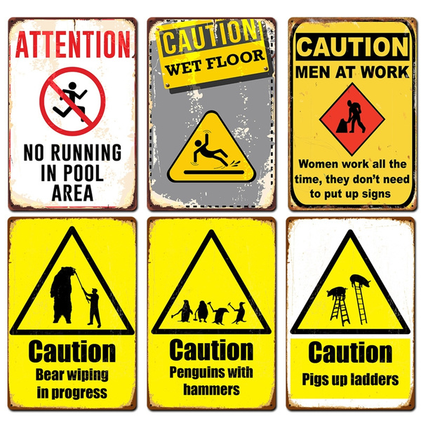 Retro Iron Painting Warning Public Sign Caution Beware Warning Sign Frameless Paintings 18 Kinds Optional Wish