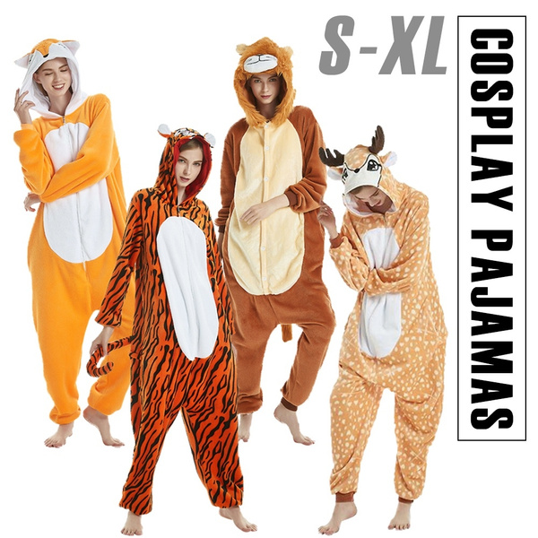 Cartoon Animal Cosplay Clothing Flannel Tiger Lion Deer Fox Cartoon Animal  Conjoined Role-playing Suit Couple Pajamas | Wish