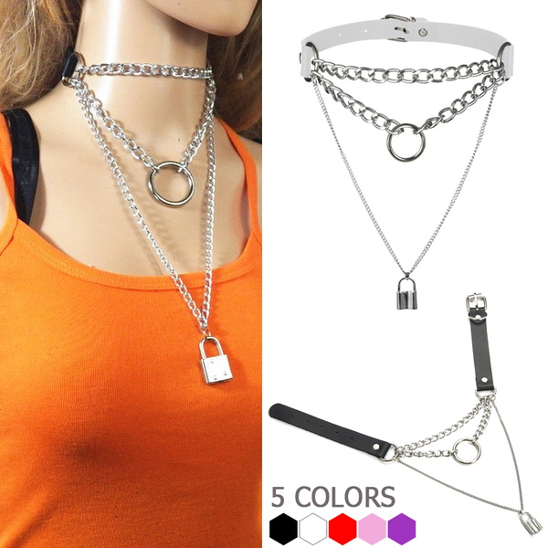 Gothic Leather Necklace Emo Punk Choker Collar Goth Chain Pendant Necklace  Women