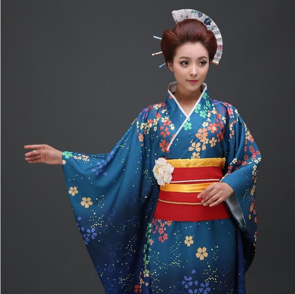 High Quality Blue Japanese Women Kimono Dress Traditional Yukata ...