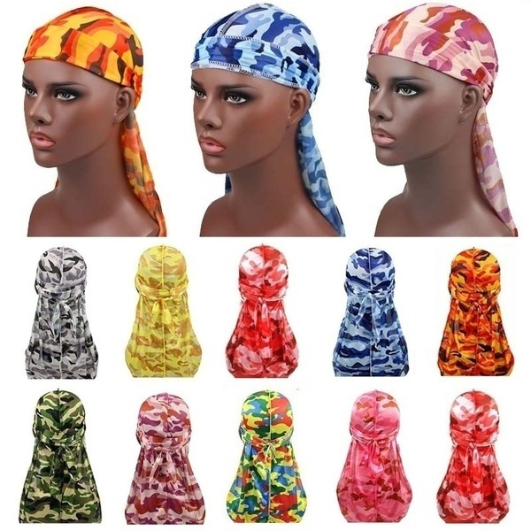 Camo Men's Silky Durags Turban Print Men Silk Durag Headwear Bandans ...