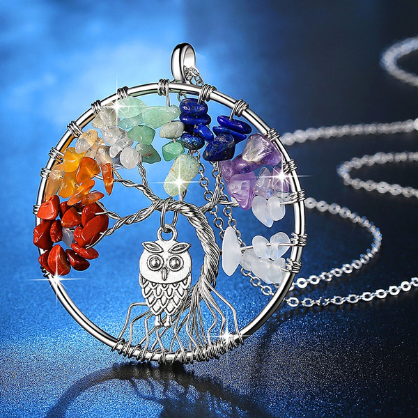 7 Chakra Tree Of Life Pendant Necklace Crystal Natural Stone Quartz Necklace Gif 