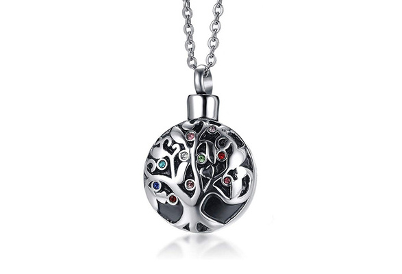 Epinki Stainless Steel Tree of Life Necklace Cremation Urns Necklace Ashes Necklace for Memorial Keepsake 
