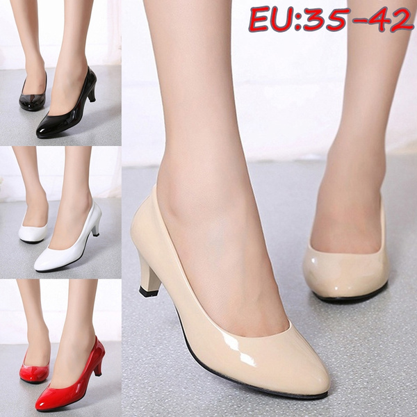 Women Leather Round Nose Elegant High Heels Business Attire Shoes