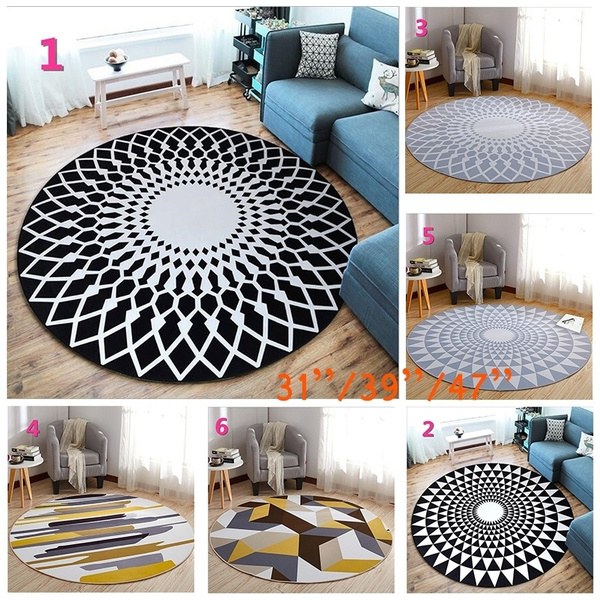 Room Bedroom Soft Round Rugs, Black White Round Rugs