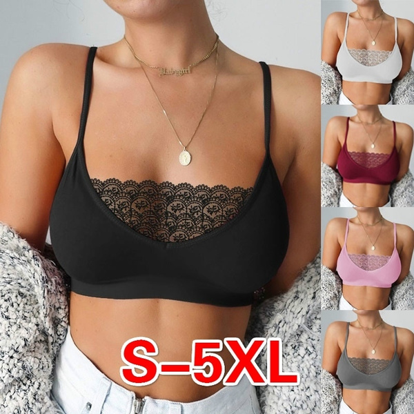 5 Color S-5XL Plus Size Women's Lace Patchwork Scalloped Lace Bralette Plus Size Bra Crop Top Halter Neck Bralettes | Wish