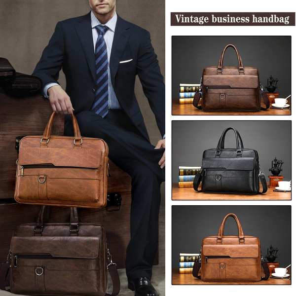 Men'sBrown/Black Messenger Shoulder Bag Briefcase Laptop  Leather Business Case 