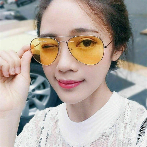 UV400 Men Sunglasses Driving Night Vision Sun Glasses Yellow Lens Aviator Unisex Wish