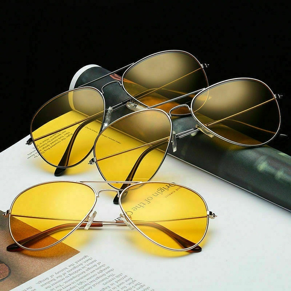 UV400 Men Sunglasses Driving Night Vision Sun Glasses Yellow Lens Aviator Unisex Wish